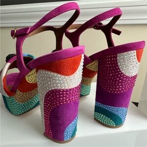 Kurt Geiger Platform Sandals Size 8 Pink Suede Abstract Kensington Chunky New